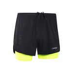 Lixada Men's 2-in-1 Running Shorts Quick Drying Breathable Active Training Exercise Jogging Cycling Shorts with Longer Liner Black