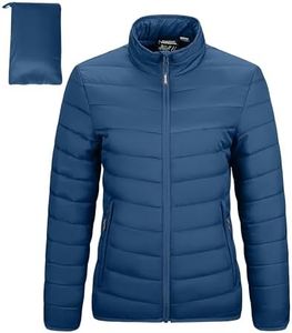 Outdoor Ventures Women's Quilted Jacket Lightweight Warm Packable Transition Jacket Buffer Jacket for Women Lined Soft Quilted Coat for Leisure Hiking Travel Outdoor, blue, Small