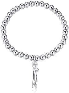 ChicSilver 925 Sterling Silver 5mm Bead Ball Chain Bracelet with Cat Charm Bracelet for Women