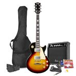 Max GigKit Beginner Electric Guitar Package with Amplifier, Tuner, Strap, Bag and Strings Set - LP Style Sunburst