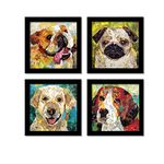 Painting Mantra Artistic Dogs Framed Painting/Posters for Room Decoration, Set of 4 Black Frame Art Prints/Posters for Living Room (4 Unit, 9 x 9 Inches)