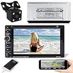 6.2" Double Din Car Stereo Receiver for Chevy Silverado 2500 3500,with 4 LED Mini Backup Camera,with FM USB , Mirror Link ,Universal Car Radio Bluetooth,170° Viewing Angle, Waterproof Reverse Camera