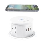 Pop up Socket with 15W Wireless Charger,65W USB C Charging Station,4 Way Outlets,4.7'' Hole Pop Up Outlet for Kitchen Worktops