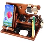 BELLE VOUS Wooden Phone Docking Station - Nightstand/Bedside Table Organiser - Phone, Wallet, Watch, Key & Gadget Holder Stand - Anniversary/Birthday Gift for Men - Husband/Dad Accessories