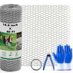 Chicken Wire Fencing Mesh, 16.9 Inch x 40 Feet Metal Floral Chicken Wire Fence for Crafts Poultry Garden, 0.6 Inch Hexagonal Galvanized Hardware Cloth Netting for Chicken Coop Barrier Rabbit Cage