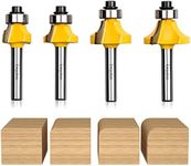 Exqutoo 1/4-Inch Shank Roundover Edging Router Bit Set, Corner Rounding Edge Forming Bit, Woodworking Milling Cutter Tools, 1/8", 1/4", 3/8", 1/2" Round Radius (4 Pcs), for Router Table Accessories