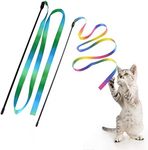 LASOCUHOO Interactive Cat Rainbow Wand Toys, Interactive Cat Teaser Wand String, Colorful Ribbon Charmer for Most Cats and Kittens - 2 PCS