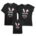 Bouncy Toonz Regular Fit Family Dress Set Matching 3 Husband Wife Matching Clothing T Shirts For 3 Mom Dad Son Daughter Outfit Twinning Clothes For Mother Father Kids Child - (Bunnygirl-Black-3Pcs)