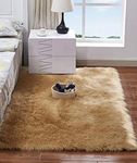 HARESLE Soft Fluffy Wool Rug Shaggy Cozy Area Rugs Living Room Floor Mats Bedroom Carpets, Camel/3x5 ft（90x160cm）