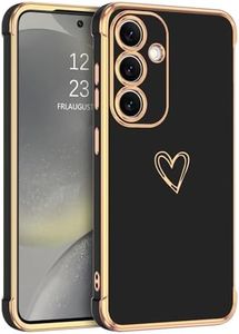 GUAGUA Compatible with Samsung Galaxy S24 Plus Case 6.7 Inch Slim Soft TPU Cover with Cute Heart Pattern for Women Girls Men Luxury Electroplated Shockproof Protective Case for Samsung S24+, Black