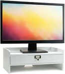 Excello Global Products Wooden Monitor Stand: Includes Drawer for Desktop Organization of Notebooks, Pens, Pencils & Office Supplies (White)