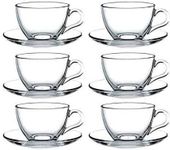 DIKUJI ENTERPRISE New Crystal Clear Classic Glass Tea & Coffee Cup and Saucer Set, for Espresso Cappuccino hot Chocolate Green Tea and More,160ml (6 Cups and 6 Saucers)