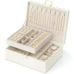 Vlando Jewellery Box, 2 Layer Jewellery Organiser with Watch Pillow, Jewellery Storage Case for Necklace,Bracelets, Earring Storage Organiser, Gift for Women,White