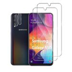 Pcircb [2 + 2 Pieces] Tempered Glass Screen Protector Compatible with Samsung Galaxy A50, 2 x Screen Protectors and 2 x Rear Camera Protectors, 9H Hardness, HD, Bubble-Free