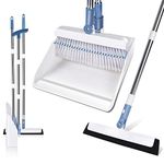 Masthome Long Handled Dustpan and Brush Set with Squeegee,3Pcs Standing Broom and Dustpan with Comb Teeth, 180 Degree Rotating Sweeping Brush for Indoor Outdoor Household Cleaning and Sweeping