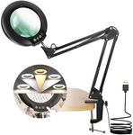 Veemagni 10X Magnifying Glass with Light, 5 Color Modes Stepless Dimmable, Adjustable Swing Arm LED Lighted Desk Lamp with Clamp, Hands Free Magnifier with Light and Stand for Craft Hobby Close Works