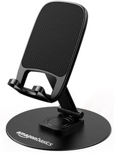 amazon basics Rotatable and Foldable Tabletop Mobile Stand with Stable Metalic Round Base, Multiple adjustments of Height and Angle Phone Stand, for Smartphones, Tablets, Kindles and for iPad