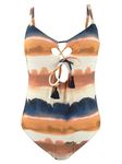 Lucky Brand Women's Tie Front One Piece Swimsuit, Orange//Sonoma Sky, Small