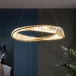 Chandeliers Ceiling Light,Stainless Steel Gold Irregular Rings Ceiling Chandeliers,Modern Led Crystal Dimmable Pendant Light for Living Room Dining Room Kitchen Bedroom D60Cm/ 23.6 in