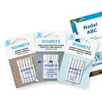 SCHMETZ Sewing Machine Needles Jersey Set, 5 Jersey (Ball Point) Needles, 5 Super Stretch Needles, 1 Stretch Twin Needle, 1 ABC Needle Guide, can be used on most Standard Household Sewing Machines