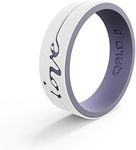 QALO Women's Rubber Silicone Ring, Strata Love Two Tone Dual Layered, Silicone Rubber Wedding Band, Breathable, Durable Engagement Silicone Ring, 6mm Wide 1.85mm Thick, White & Lilac, Size 9