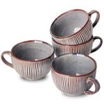 HVH Ceramic Soup Mug Set of 4, Soup Bowls with Handles Microwave Safe, 24 Ounce Jumbo Soup Mug, Ceramic Soup Mugs with Handles (Wabi sabi)