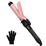 DAN Technology Curling Wand Curling Tongs Dual Voltage Hair Curling Wand Ceramic for Wave Curls Hair Styling Tool with Adjustable Temperature Professional Hair Curler with Glove (Rose Gold, 32mm)