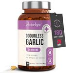 Odourless Garlic Capsules High Strength 30,000mg, 180 Garlic Oil Capsules (Daily Dose 2 Garlic Tablets for Adults) VitaBright Garlic Supplement High Allicin Pearls - Odorless Garlic Capsules