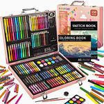 150PC Art Set, KINSPORY Coloring Art Kit, Wooden Drawing Art Supplies Case, Markers Crayon Colour Pencils for Budding Artists Kids Teens Boys Girls 4 5 6 7 8 9 10 11 12 (Pink)