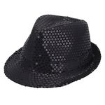 Aniler Unisex Solid Color Sequins Fedora Hat, Black, One Size