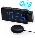 Projection Alarm Clock for Bedrooms,7'' Digital Clock with 180° Projector, 5-Level Brightness Dimmer, USB Charger,Snooze,12/24H& Battery Backup,Suitable for Deaf and Hard of Hearing,Kids,and Elders