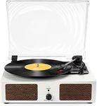 Vinyl Record Player Wireless Turntable with Built-in Speakers and USB Belt-Driven Vintage Phonograph Record Player 3 Speed for Entertainment and Home Decoration（White）