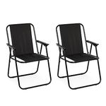 Mondeer Folding Beach Chair Set of 2, Outdoor Deck Chair with Armrest Metal for Patio Picnic Garden Camping, up to 90 kg, Black