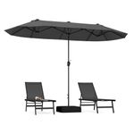 COSTWAY 4m Double-sided Patio Parasol, Outdoor Extra Large Sun Umbrella with Base, Crank Handle and Safety Lock, Market Umbrellas Sunshade Shelter for Garden Beach Yard (Gray)