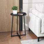 Small Round Coffee Table for Narrow and Small Space,End Table Modern Side Table with Wood Look and Metal Frame for Living Room,Bed Room,Office,Sturdy/Easy Assembly,Black