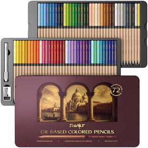 JusArt 72 Oil-Based Colored Pencils – Soft Core, Durable, Vibrant & Ultra-Smooth. Ideal for Adult Coloring, Portrait, Sketching, Landscape. Professional Drawing Pencils for Artists, Adults & Beginners