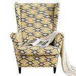 SHANNA Soft Stretch Wingback Chair Sofa Slipcover Armchair Cover Furniture Protector Couch Soft Silver (Spandex/Geometry Yellow)