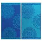 Superior 100% Cotton Floral Mandala (Set of 2) Oversized Beach Towel, Blue/Teal (Beach-Floral-Mandala)