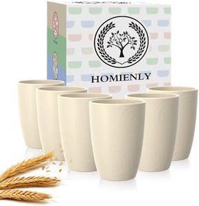 Homienly Wheat Straw Cups, Drinking Glasses Set of 6, 16 OZ Cups for Kitchen, Kids, Camping, Party, Unbreakable Microwave and Dishwasher Safe Water Tumblers, Stackable Plastic Cups-Beige