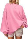 UEU Womens Crew Neck Sweatshirts Long Sleeve Pullover Sweatshirt Casual Fall Shirt Bright Pink XX-Large