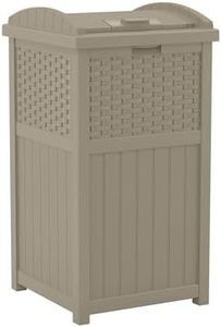 Suncast 33 Gallon Hideaway Trash Can for Patio - Resin Outdoor Trash with Lid - Use in Backyard, Deck, or Patio - Dark Taupe