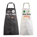 MBMSO Couples Matching Gifts He Cooks She Eats Funny Couples Apron Wedding Gift for Husband Wife Mr Mrs His and Hers Apron, He Cooks She Eats Apron-sets, Standard