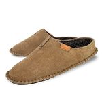 Clarks Mens Open Back Suede Leather Slipper With Heavy Stitching - Plush Sherpa Lining - Indoor Outdoor House Slippers For Men (11 M US, Tan)