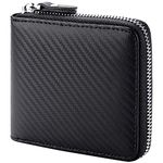 Huztencor Wallets for Men RFID Blocking Leather Mens Wallet with Zipper Credit Card Holder Cases Coin Pocket Purse Pouch Carbon Fiber Black