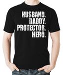 Witty Fashions Husband Daddy Protector Hero, Gift for Dad, Fathers Gift Men's Shirt (X-Large, Black)