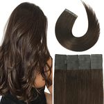 Tape in Brazilian Human Hair Extensions 100% Remy Human Hair Glue in Extensions Balayage Seamless Silky Straight Skin Weft Hair(22Inch #2 Dark Brown 20pcs 60g)