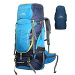 TRAWOC CLIFFHIKER 65 Liter Internal Frame Trekking Hiking Camping Backpack Travel Bag Front & Top Loading Rucksack ag for Men & Women Laptop/Rain Cover/Shoe Compartment, HK010, Black & Sky Blue