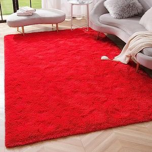 Amearea Premium Soft Fluffy Rug Modern Shag Carpet, 8x10 Feet, Fuzzy Shaggy Rugs for Bedroom Living Room Teen Apartment Decor, Comfortable Indoor Furry Dorm Carpets, Red