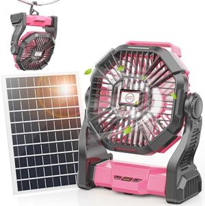 Art In Real 10400mAh Solar Fan, Camping Fan with 7W Solar Panel, Rechargeable Solar Powered Fan with LED Lantern,Portable Battery Operated Fan for Travel Picnic, Barbecue, Fishing,Outdoor＆Indoor