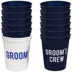 Groom and Grooms Crew Bachelor Party Cups, Set of 12 Blue and Red 16oz Stadium Cups, Buy Him A Beer The End Is Near, Perfect Bachelor Party Decoration (White)